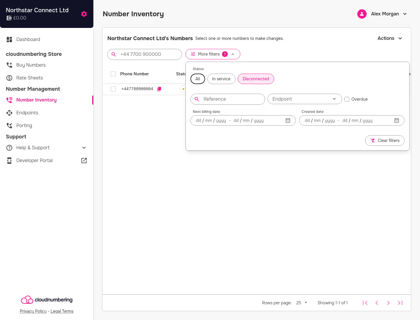 Disconnected inventory filter showing a reconnect candidate